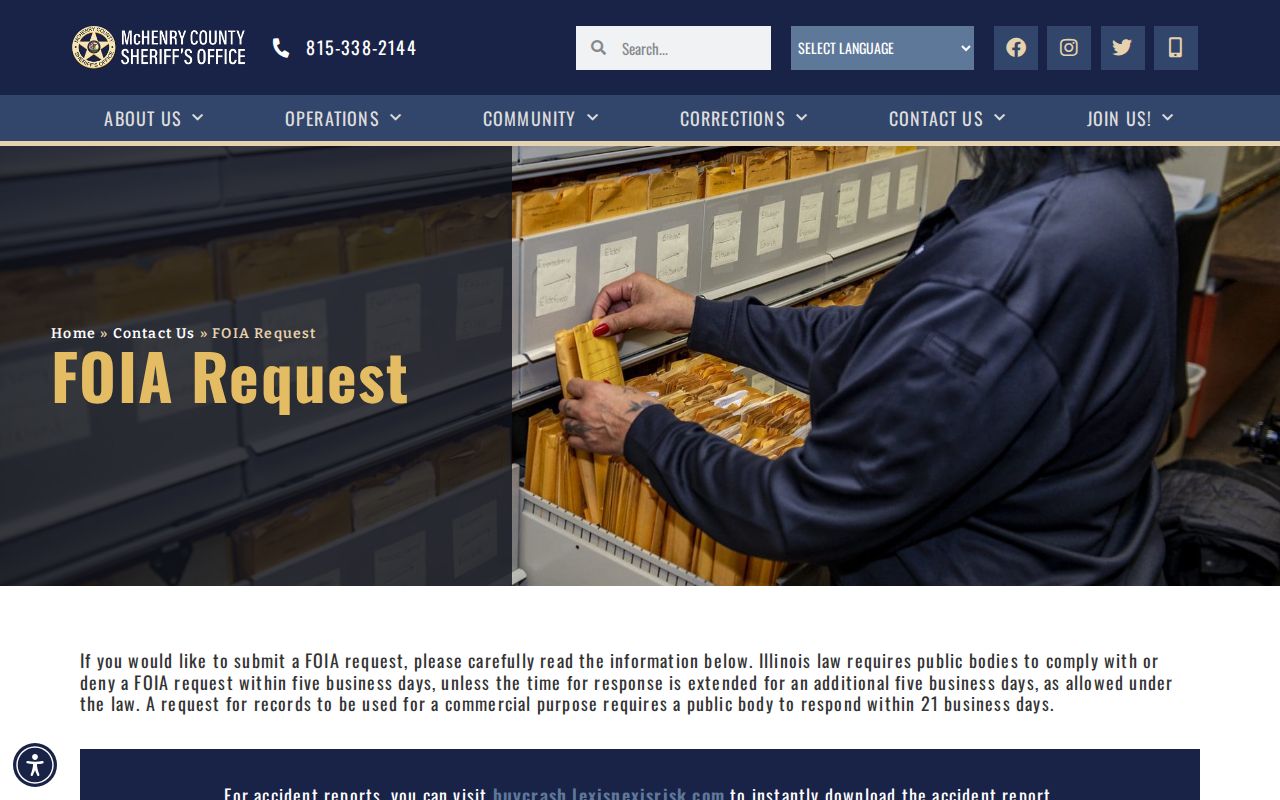 McHenry County Sheriff arrest record FOIA request page