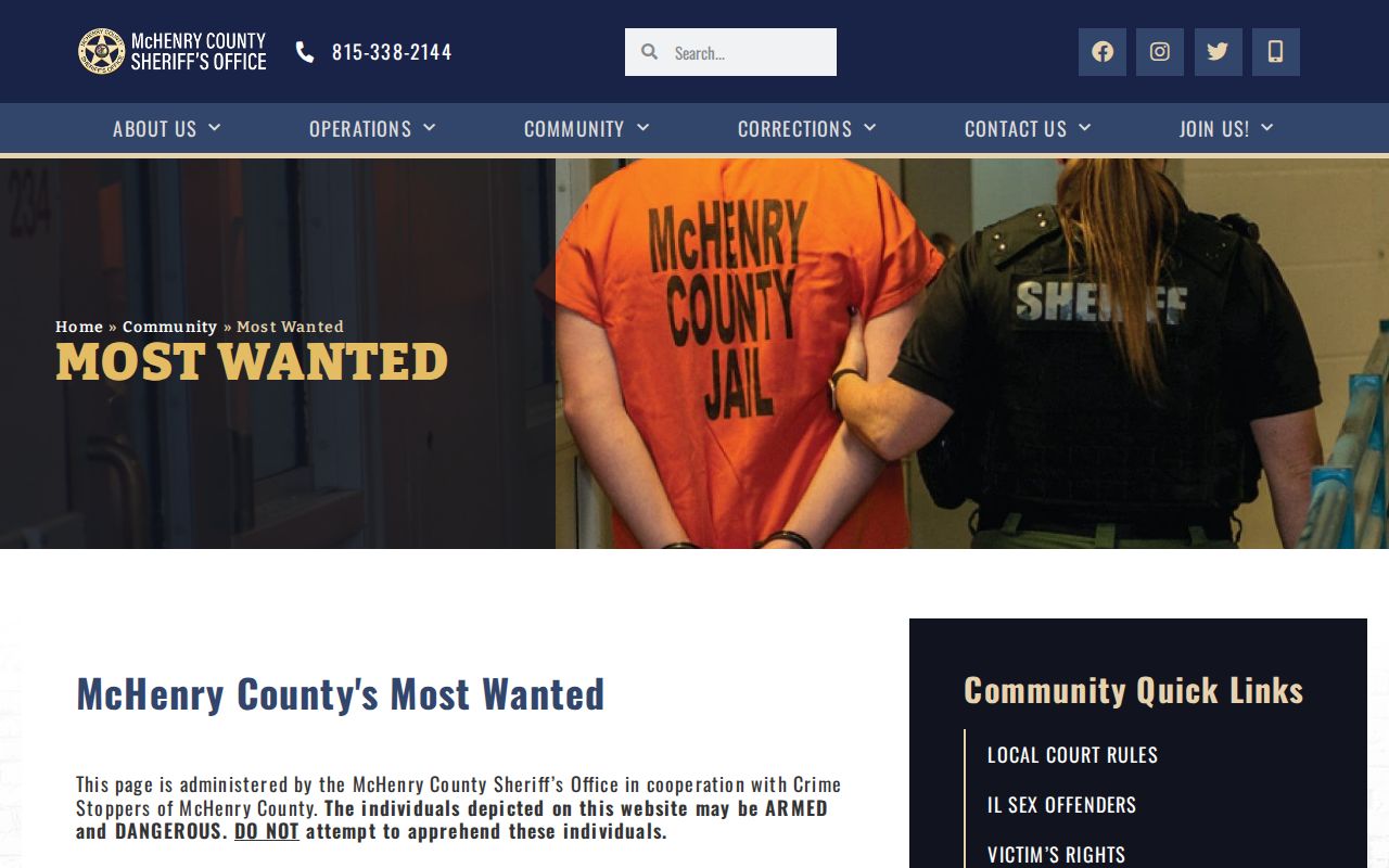 McHenry County Sheriff Most Wanted arrest and warrant information page