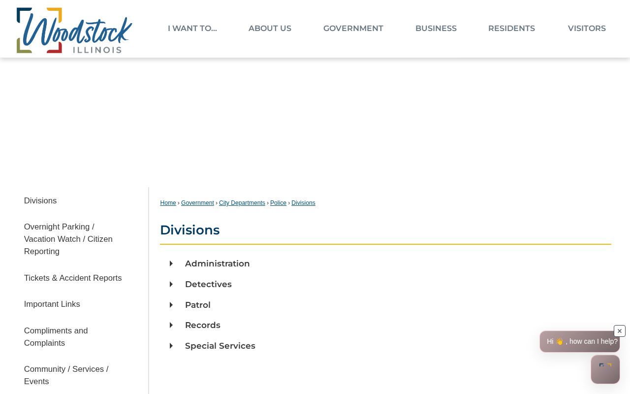 Woodstock Police divisions page identifying municipal records work
