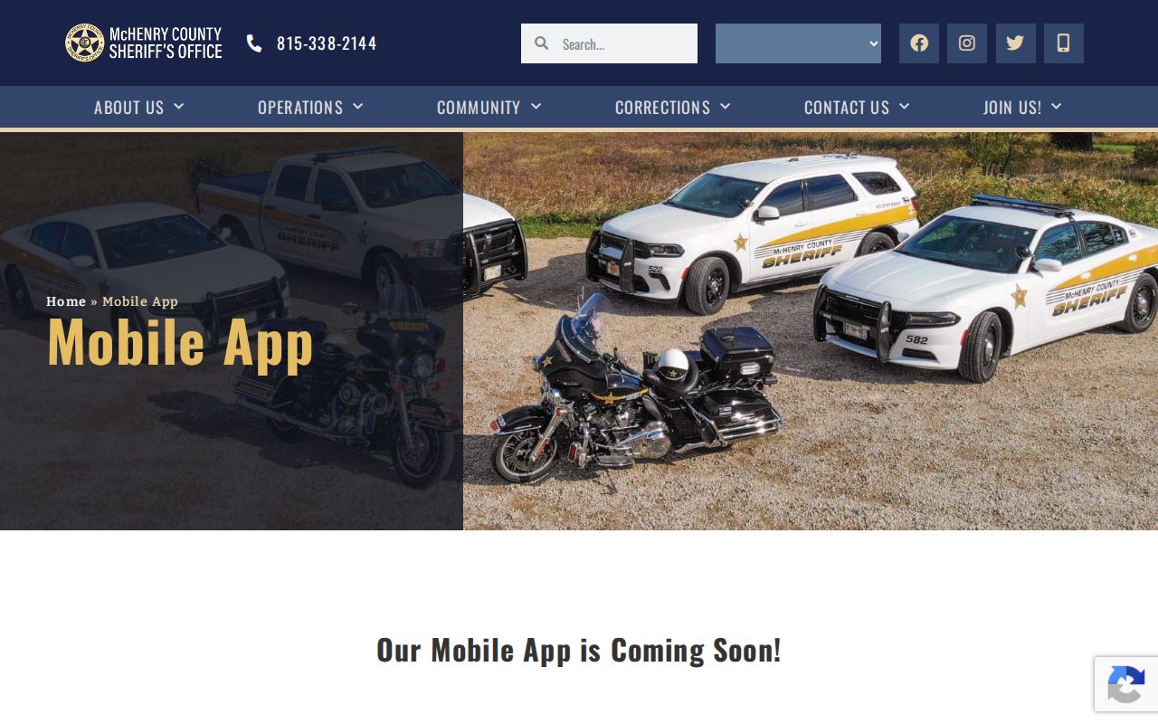McHenry County Sheriff app page for inmate arrest information and alerts