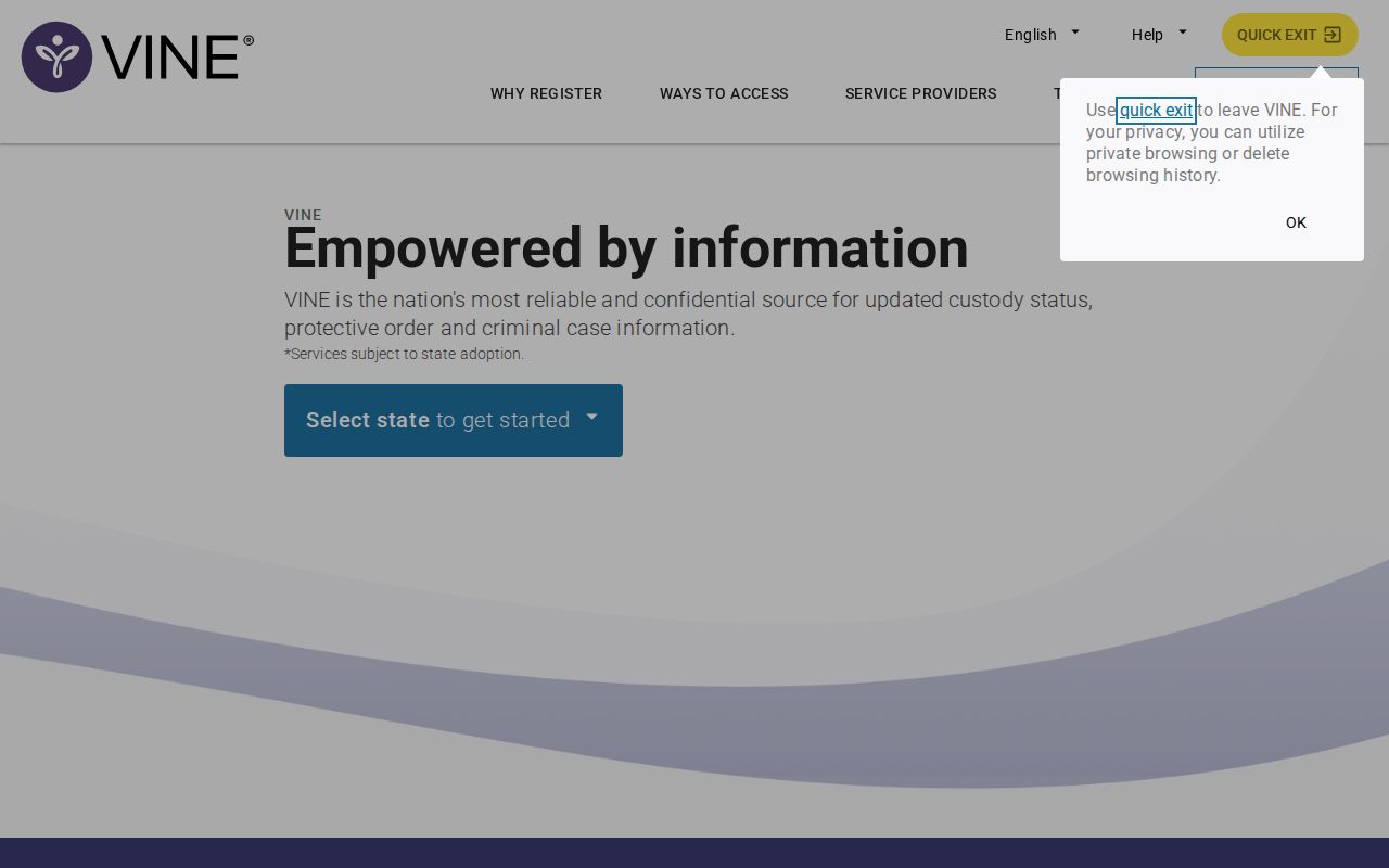 VINELink custody search and notification access page